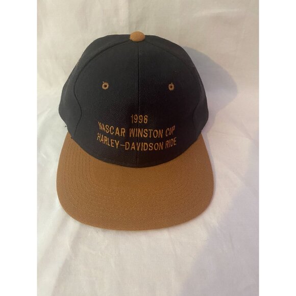 1996 Nascar Winston Cup Harley-Davidson Ride Black & Brown Cap Hat - Picture 1 of 7